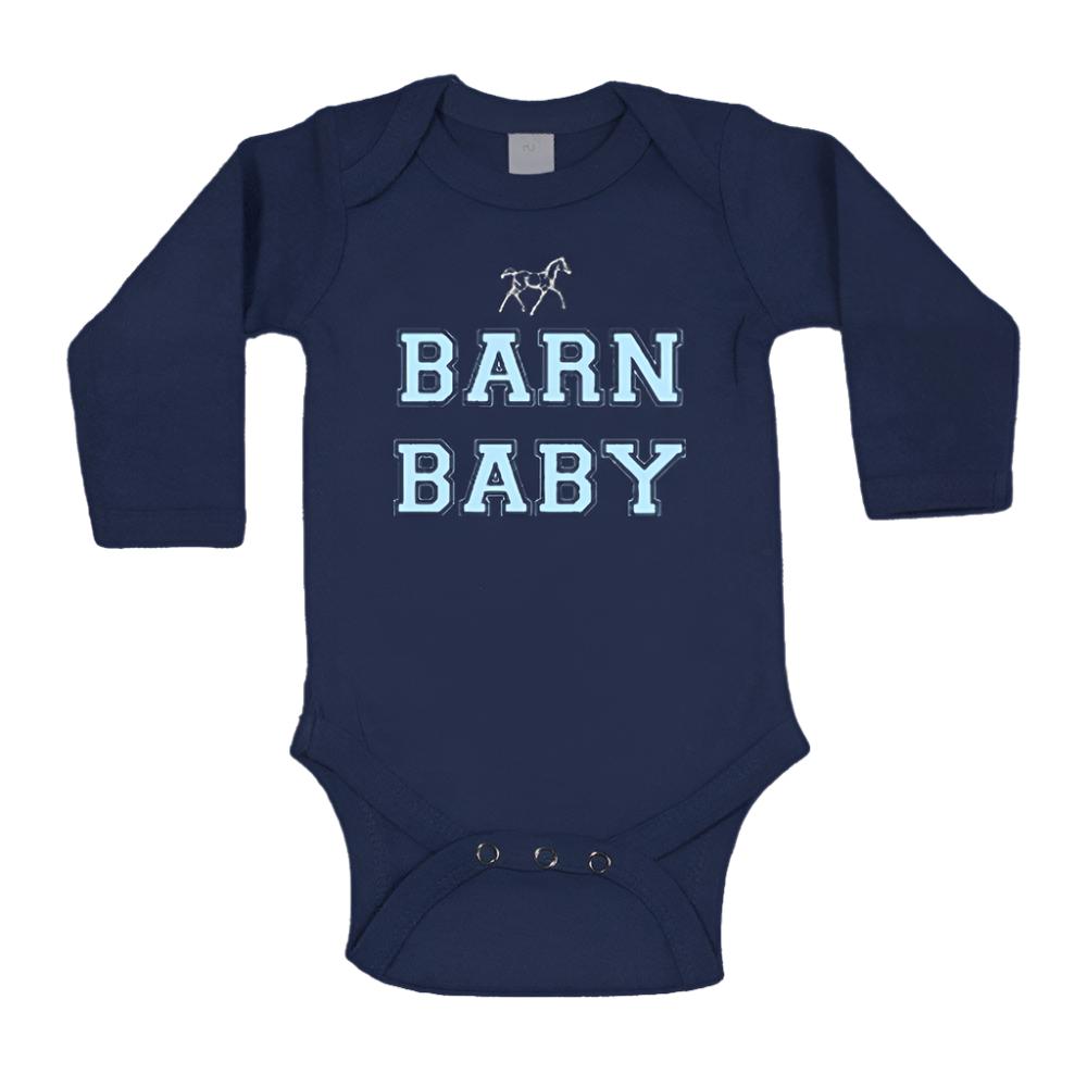 Barn Baby Horse Long Sleeve Onesie, Navy