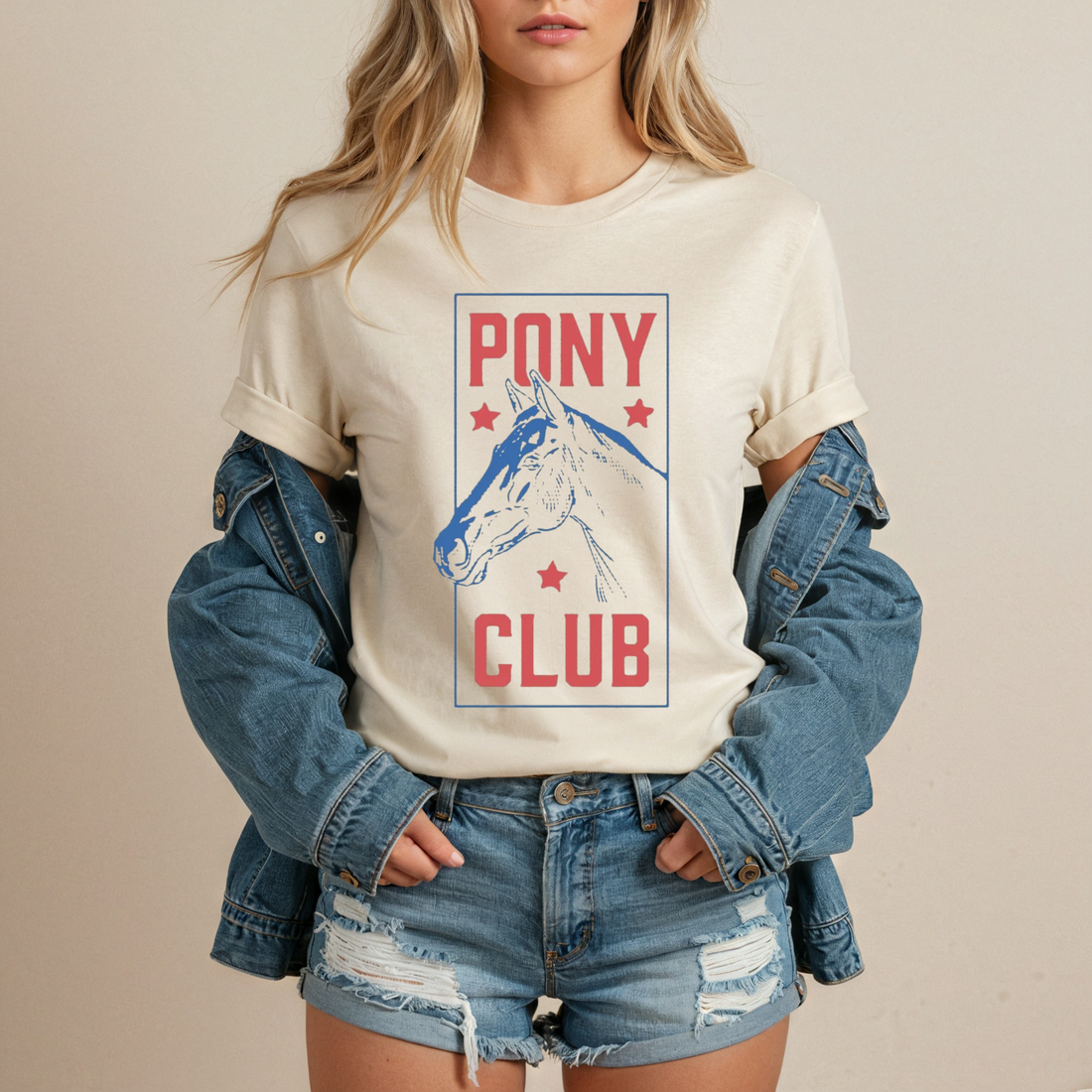 Person wearing a t-shirt with &