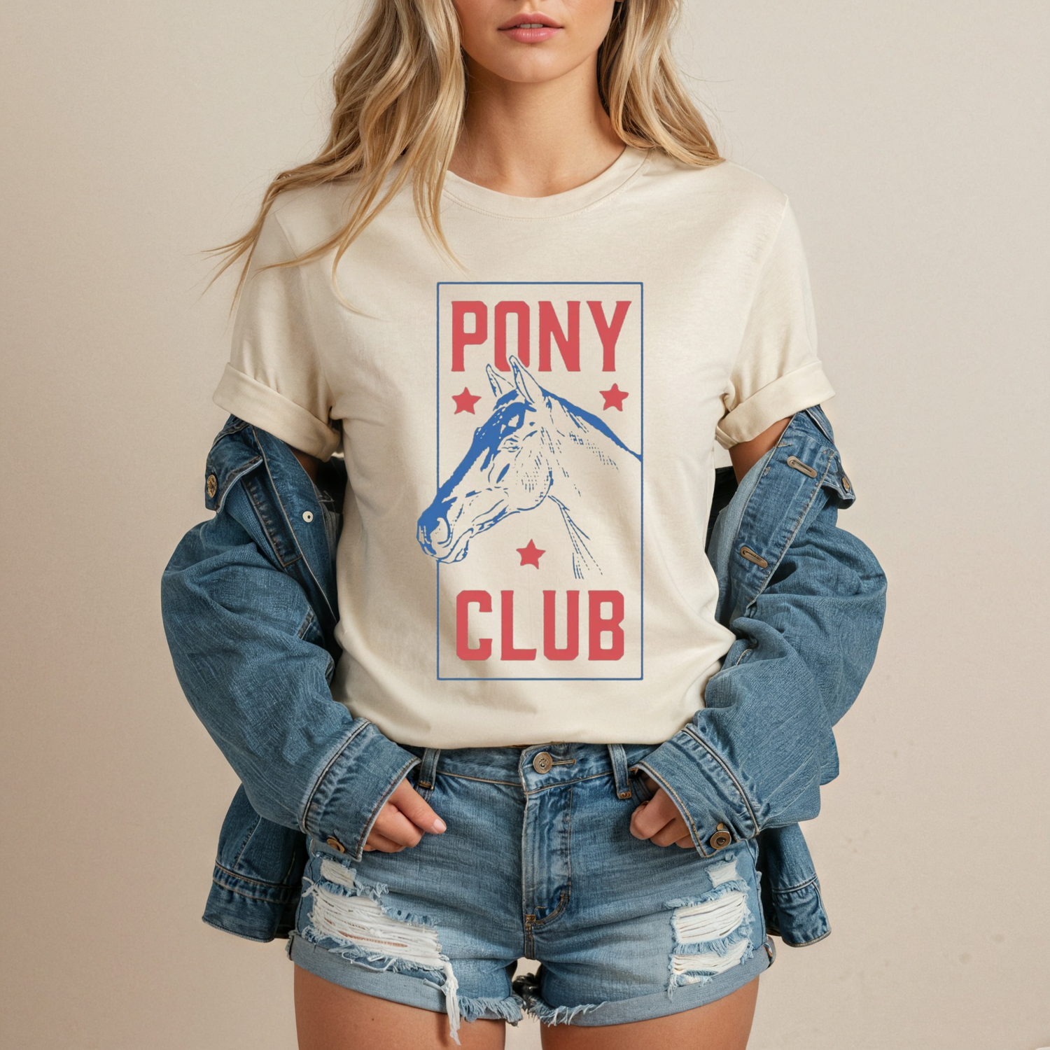 Person wearing a t-shirt with &