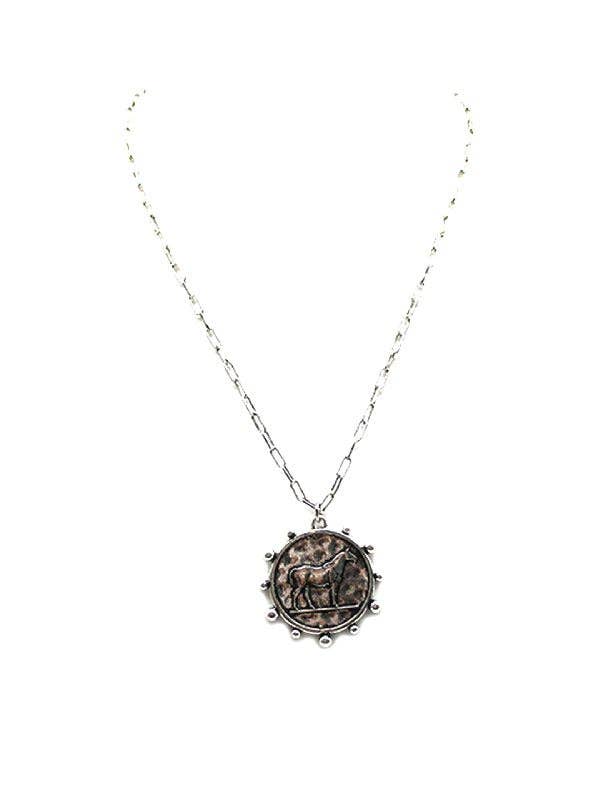 Necklace with a circular pendant on a white background
