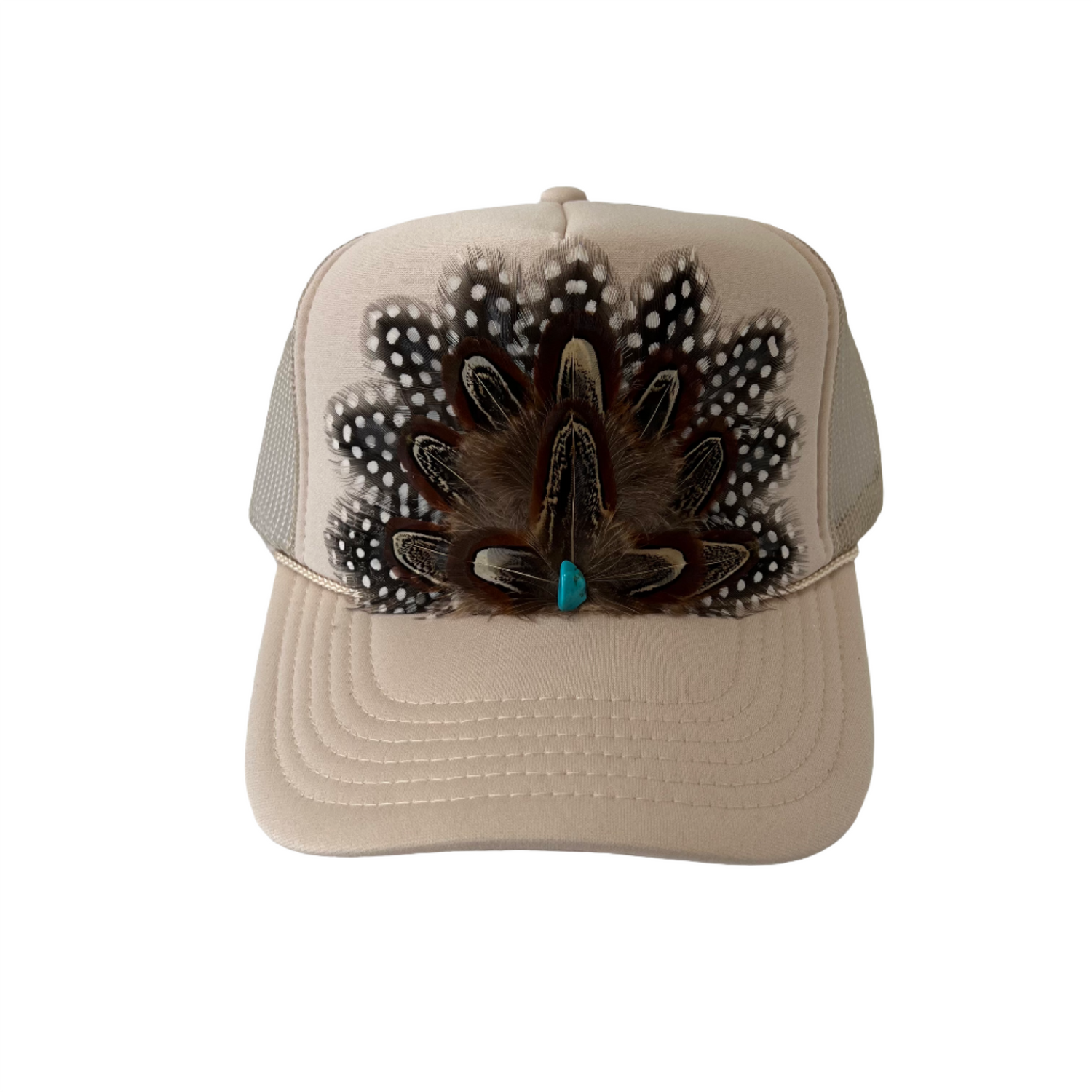 Feathered Trucker Hat, Beige