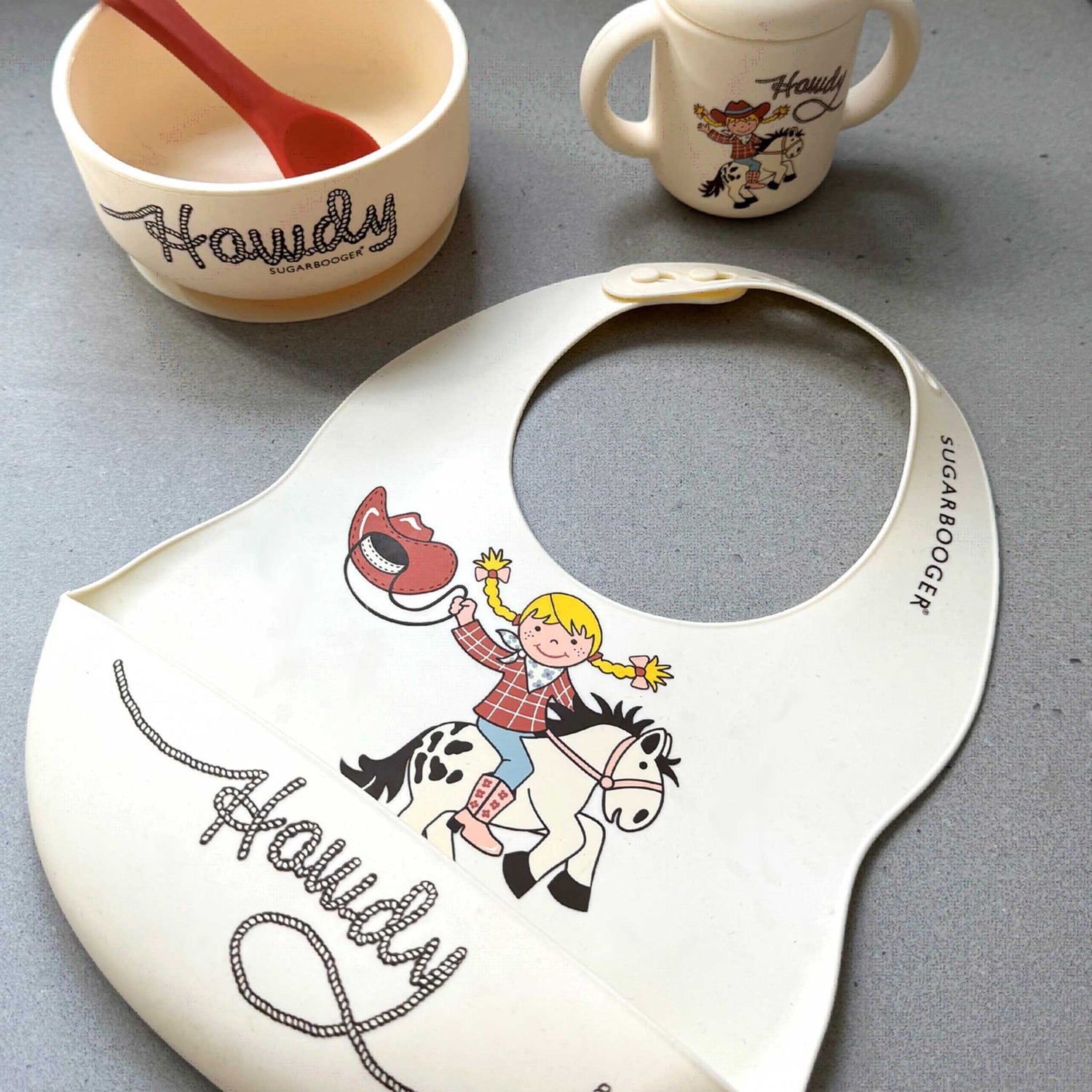 Howdy Cowgirl Fresh &amp; Messy Silicone Bib &amp; Spoon Set