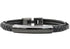 Black braided bracelet with a metallic clasp on a white background