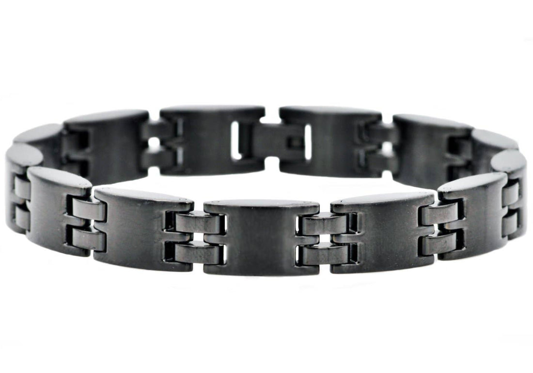 Black metal bracelet on a white background
