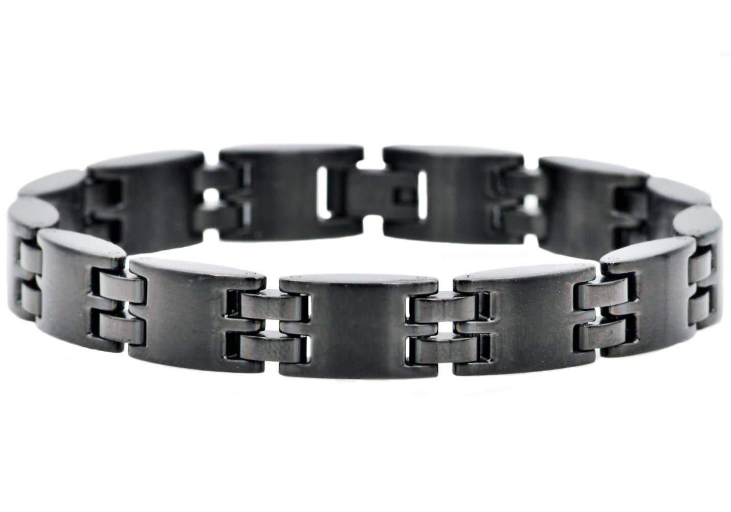 Black metal bracelet on a white background