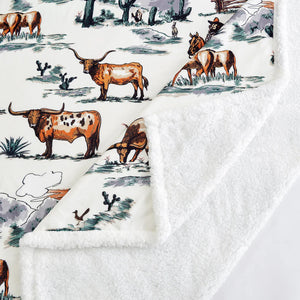 Ranch Life Western Toile Campfire Sherpa Throw Blanket