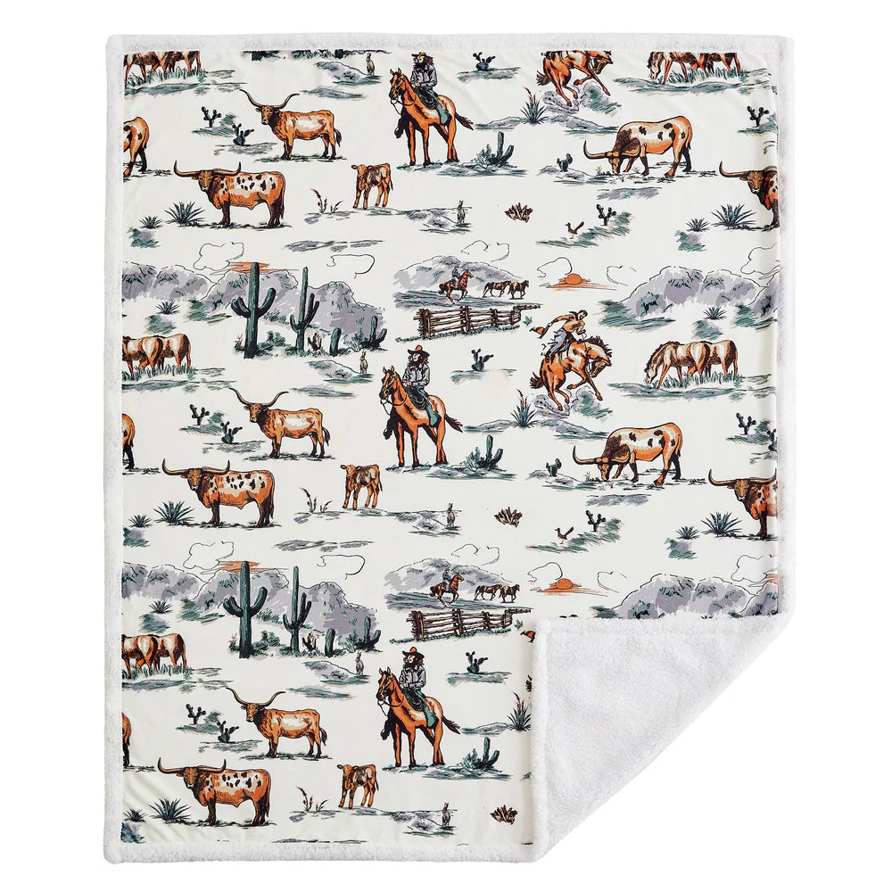 Ranch Life Western Toile Campfire Sherpa Throw Blanket