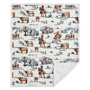 Ranch Life Western Toile Campfire Sherpa Throw Blanket