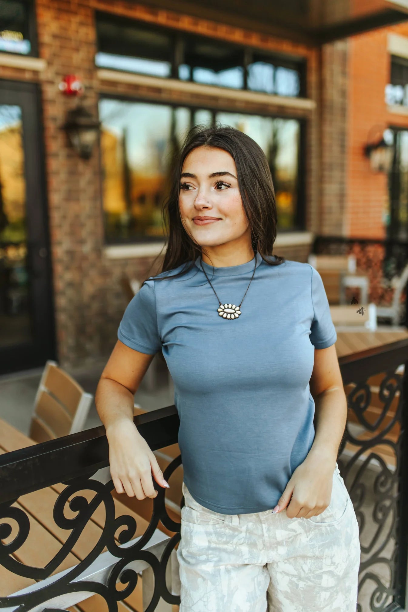 Cloud Basic Snug Tee in Denim, crafted from ultra-soft 100% rayon for a lightweight, breathable feel. A wardrobe essential with a perfect snug fit.