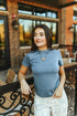 Cloud Basic Snug Tee in Denim, crafted from ultra-soft 100% rayon for a lightweight, breathable feel. A wardrobe essential with a perfect snug fit.