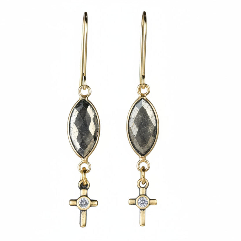 Gold earrings with cross charms 