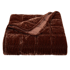 Stella Faux Silk Velvet Double Box Stitch Throw, Copper Brown