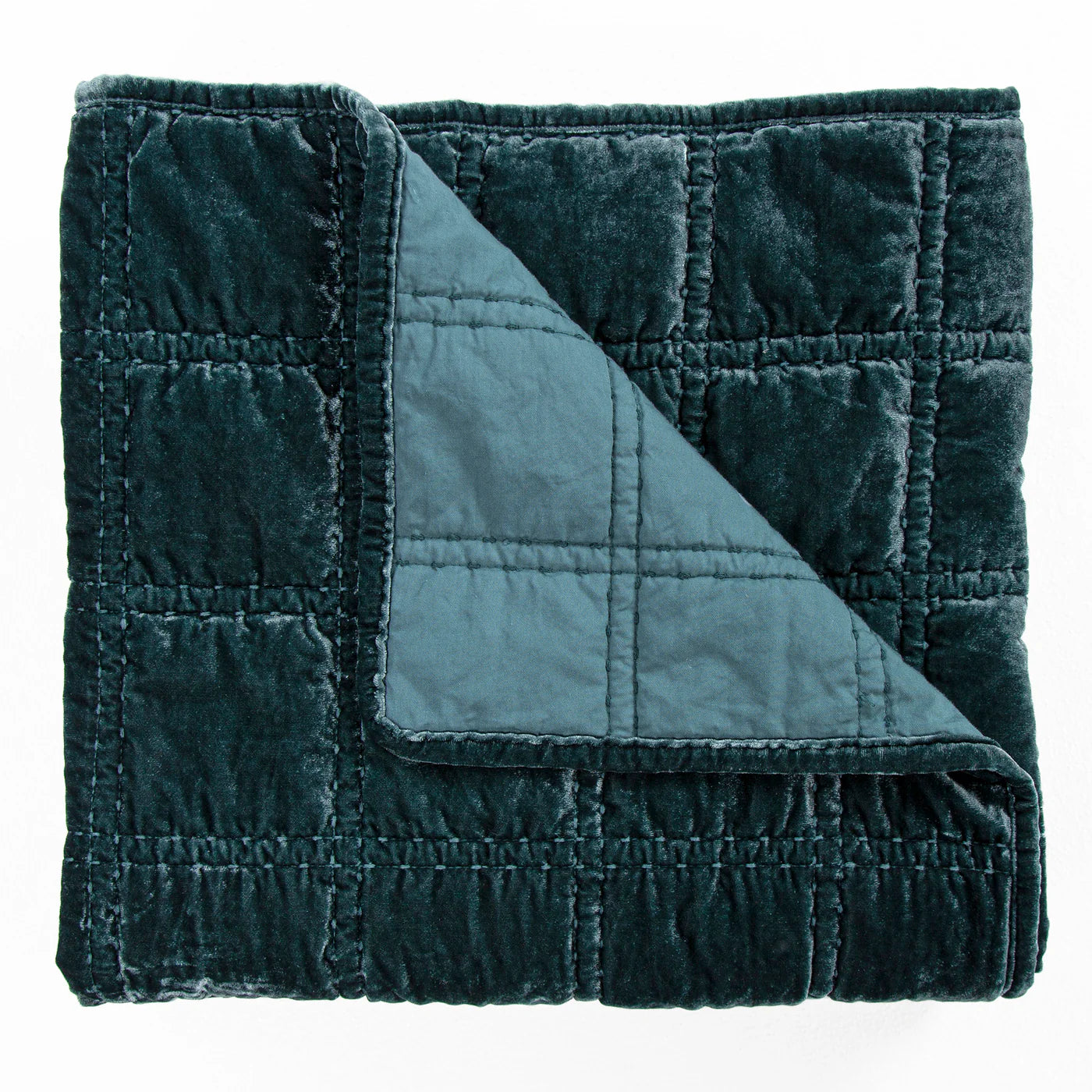 Stella Faux Silk Velvet Double Box Stitch Throw, Storm Blue