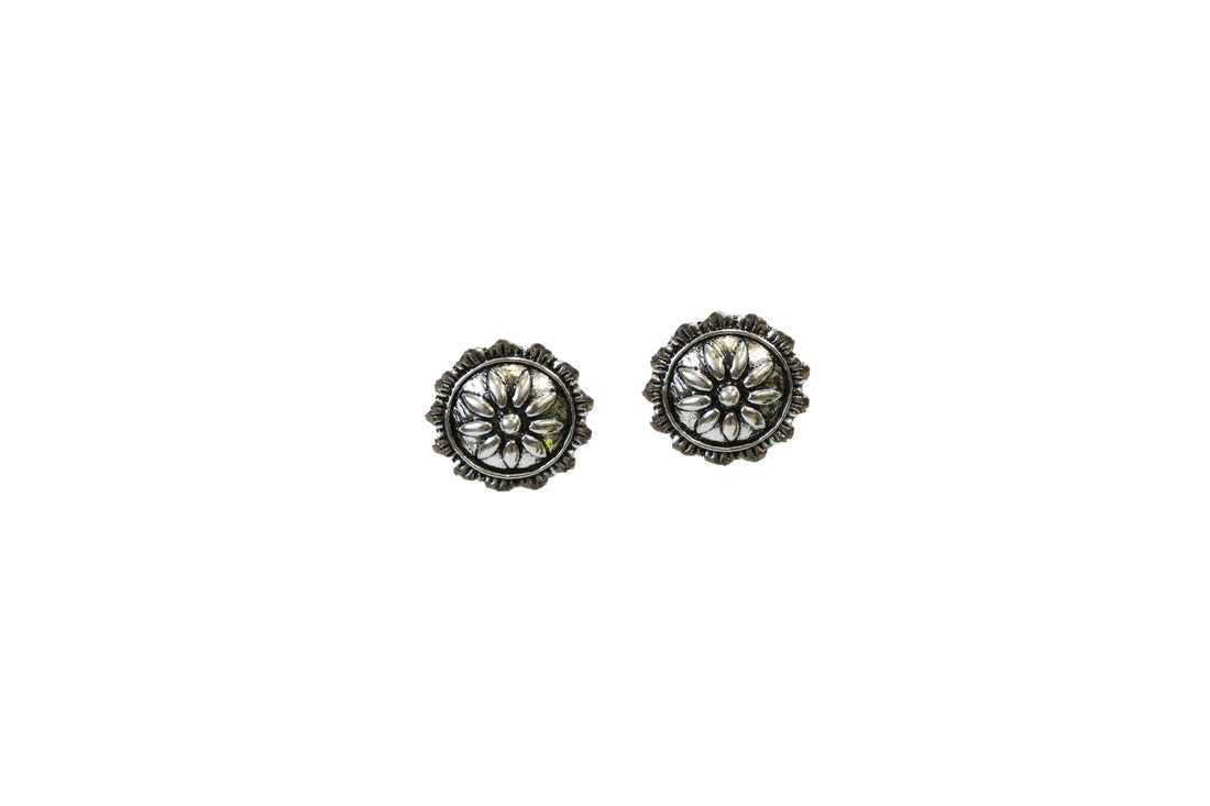 1&quot; burnished silver flower post earrings with intricate detailing and southwestern charm