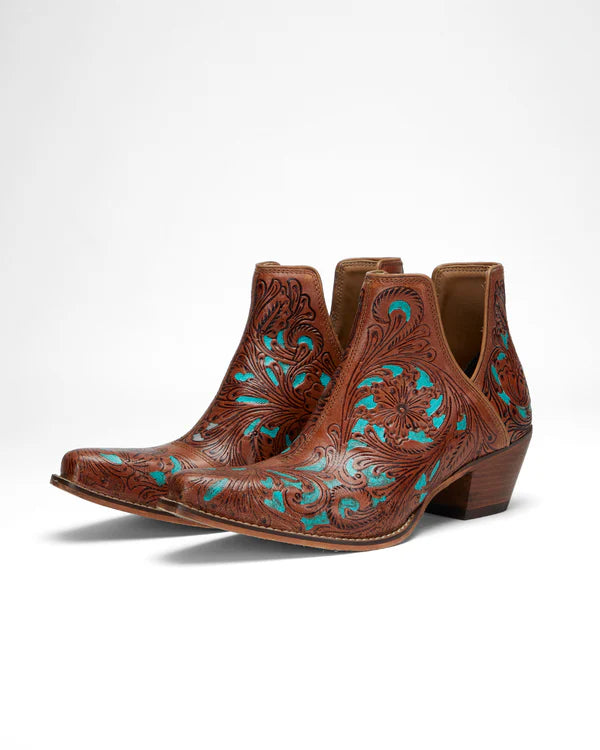 Loyal West X Myra Handtooled Booties in Turquoise Calfskin