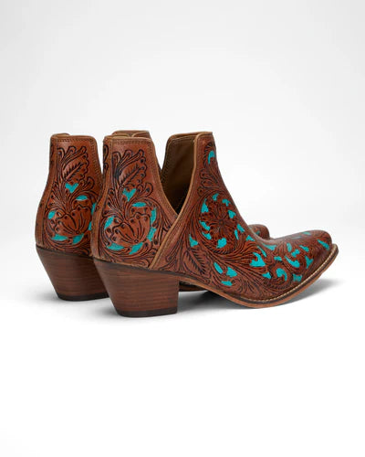 Loyal West X Myra Handtooled Booties in Turquoise Calfskin