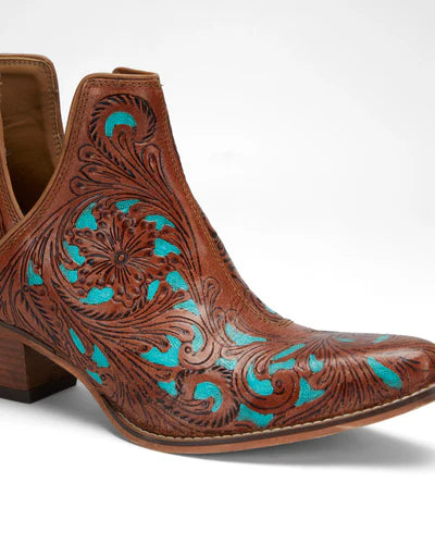 Loyal West X Myra Handtooled Booties in Turquoise Calfskin