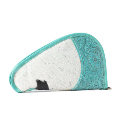 The Lone Prairie Tooled Hairon Gun Case, Desert Teal 12 in