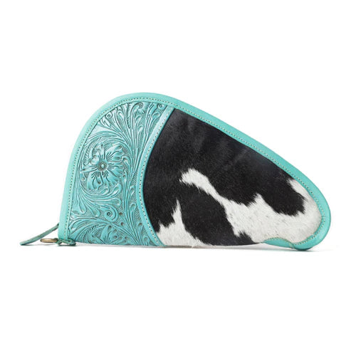 The Lone Prairie Tooled Hairon Gun Case, Desert Teal 12 in