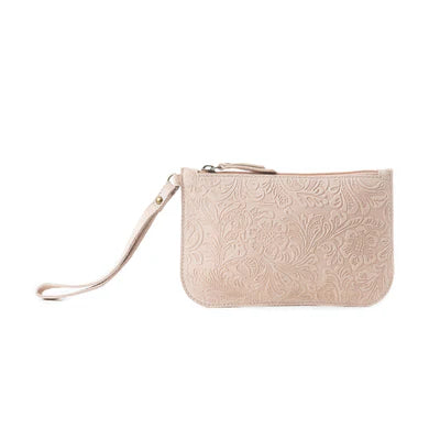 Heritage Scroll Clutch Bag, Beige
