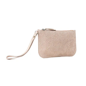 Heritage Scroll Clutch Bag, Beige