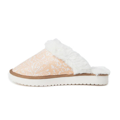 Snowdrift Embossed Leather Slippers, Beige