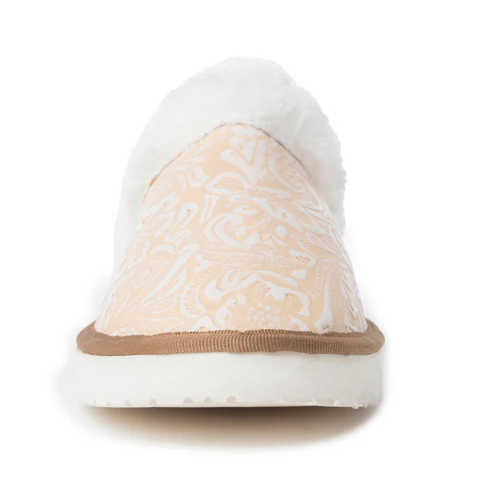 Snowdrift Embossed Leather Slippers, Beige