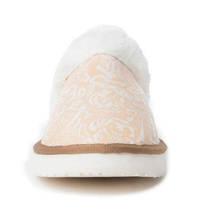 Snowdrift Embossed Leather Slippers, Beige