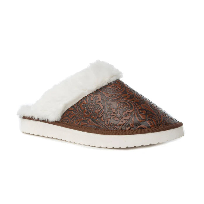 Snowdrift Embossed Leather Slippers, Brown