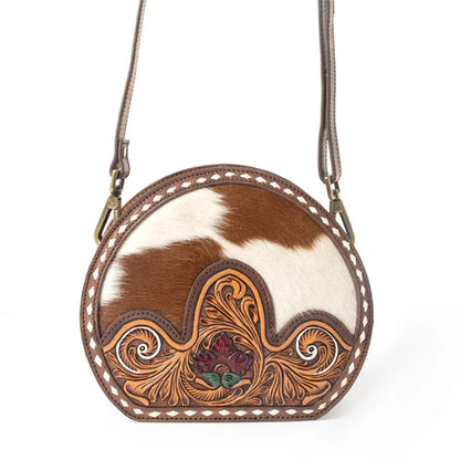 Rosemark Handtooled Round Bag in Canyon Hide &amp; Soft Cream