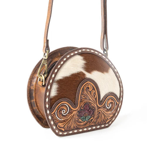 Rosemark Handtooled Round Bag in Canyon Hide &amp; Soft Cream