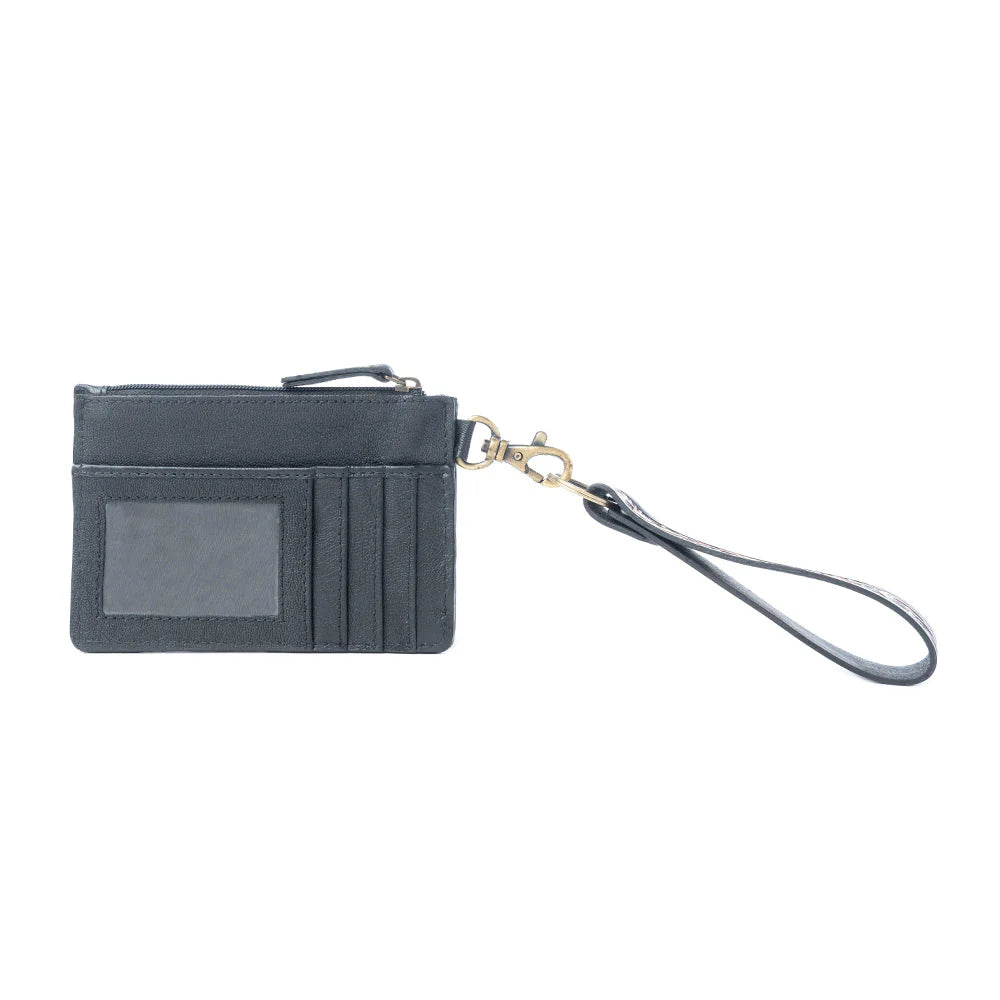 Navajo Sky Handtooled Hairon Leather Card Holder, Antique Brown