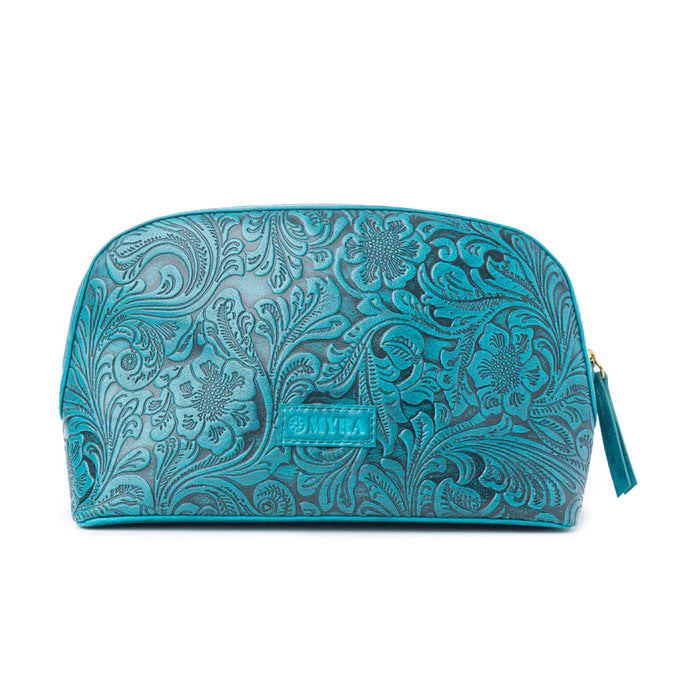 Helena Bloom Embossed Leather Multi-pouch in Sierra Blue