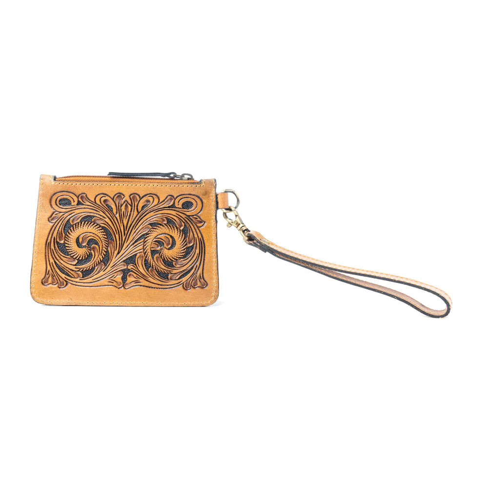 Sierra Scroll Handtooled Card Holder in Bronco Umber, Bronco Umber