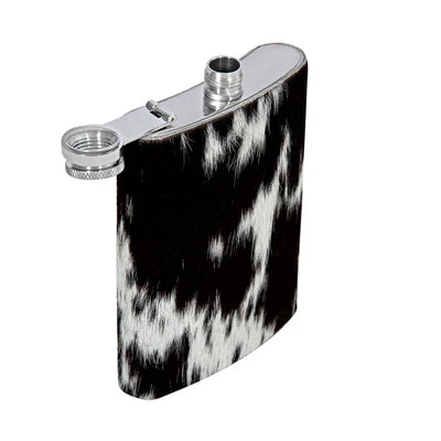 Mountain Trail Flask in Dark Hair-on Hide, 6 Oz