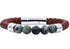 Bracelet with brown leather strap, turquoise beads, and silver clasp on a white background