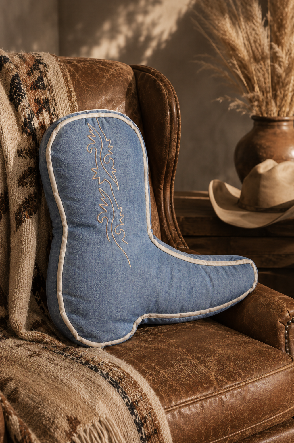 The Snoozy Boot Pillow, Denim