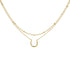 Gold horseshoe necklace on a card with &