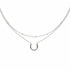 Necklace with horseshoe charm on a card with text and brand logo.