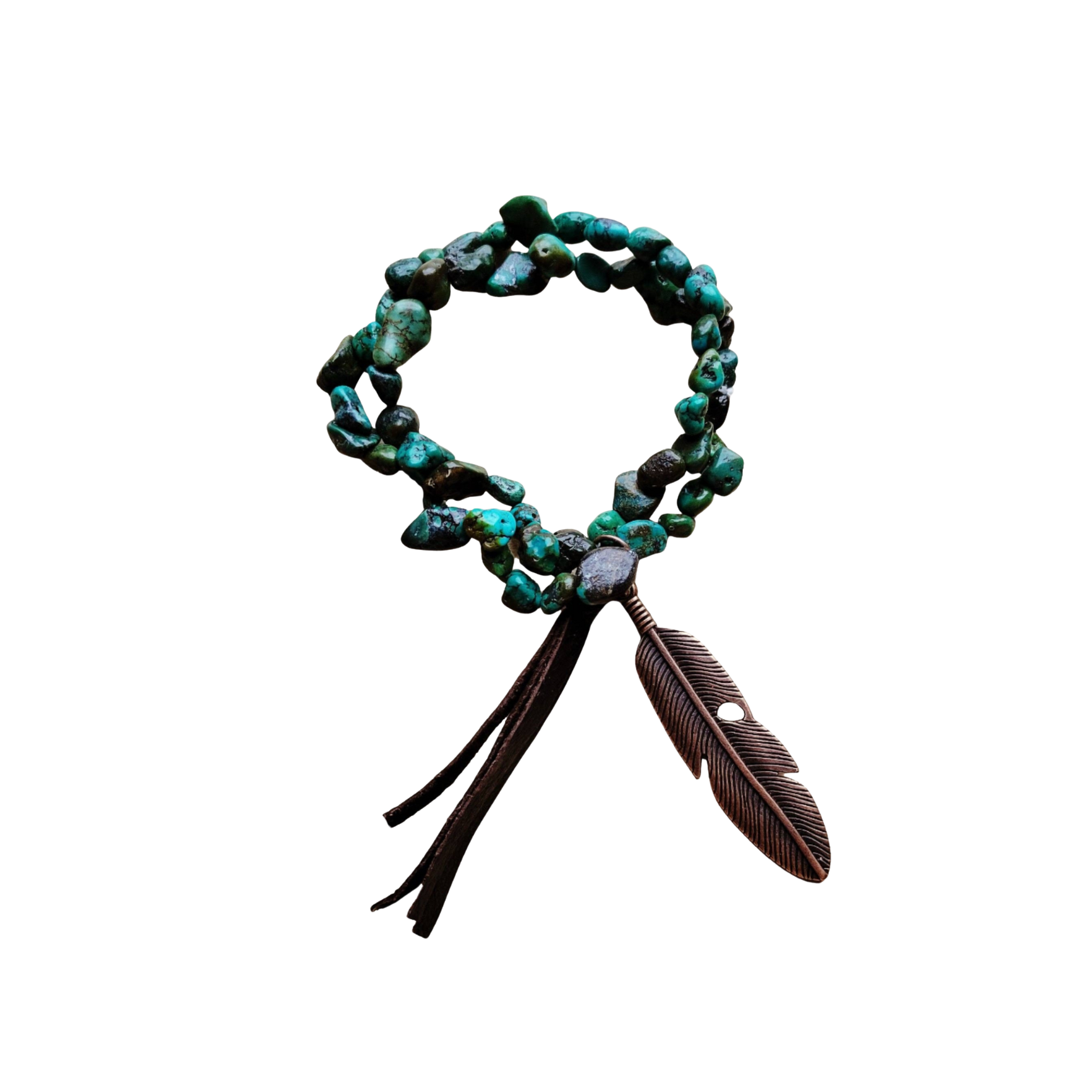 Double Strand Natural Turquoise Bracelet w/ Feather and Tassel 806n