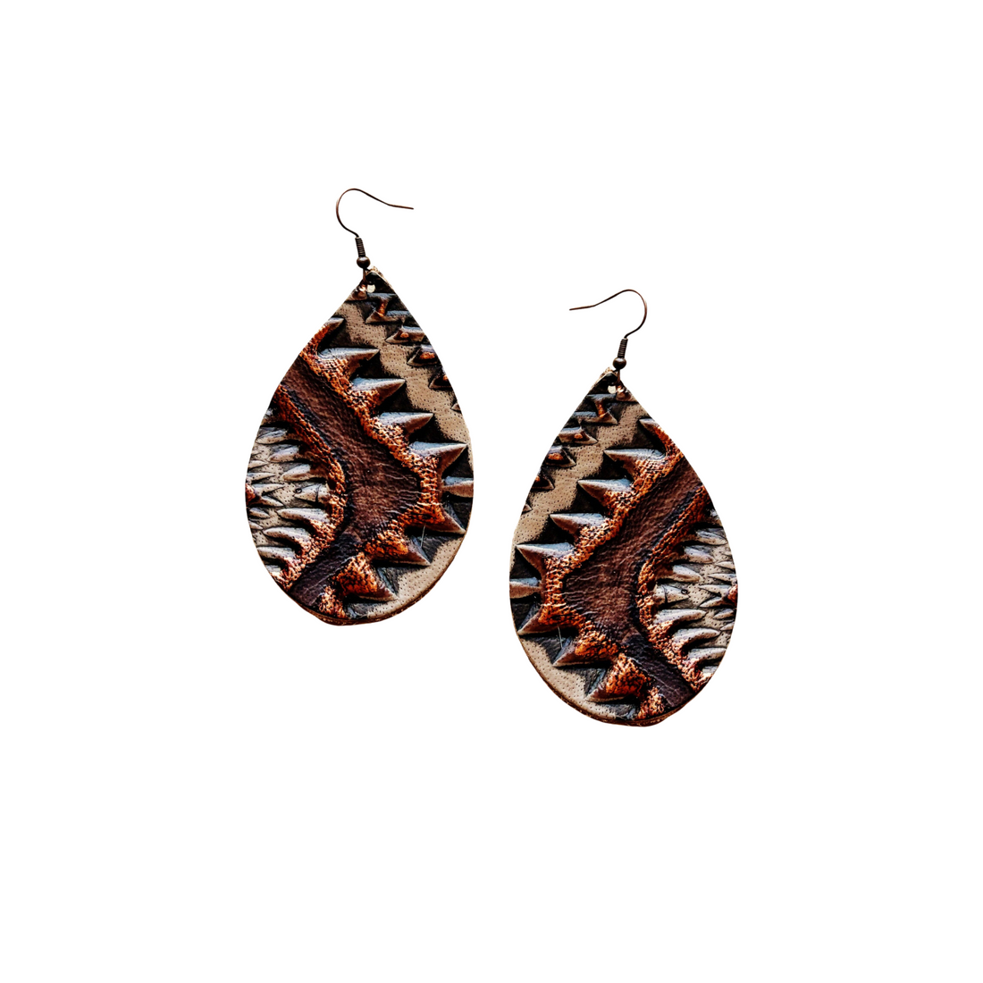 Leather Teardrop Earring-Aztec Copper