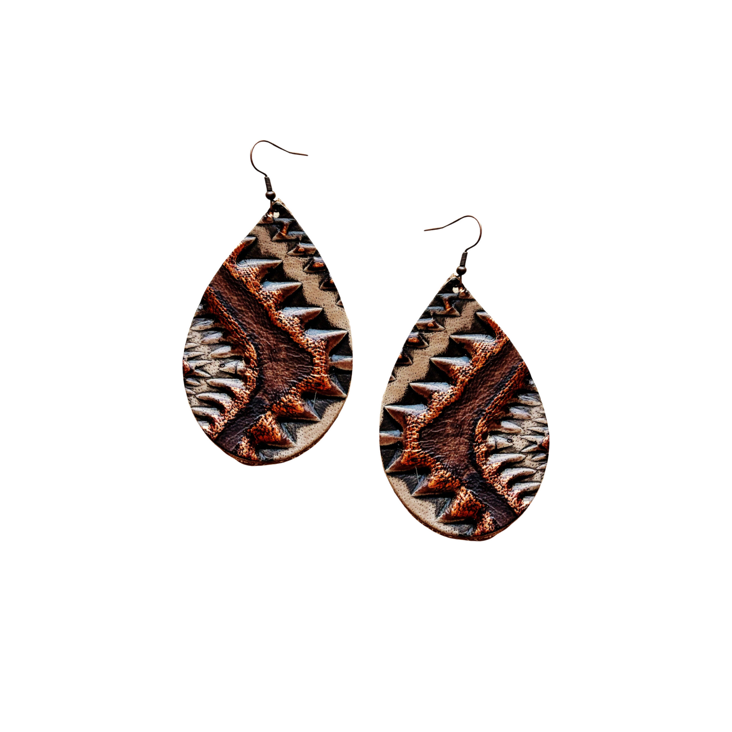 Leather Teardrop Earring-Aztec Copper