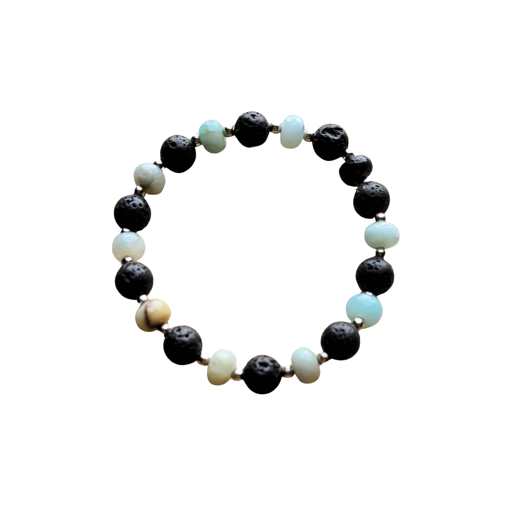 Frosted Amazonite and Black Lava Stretch Bracelet 806L