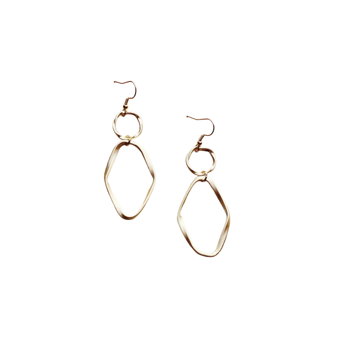 Matte Gold Hoop Earrings with Oval Hoop Dangle 203u