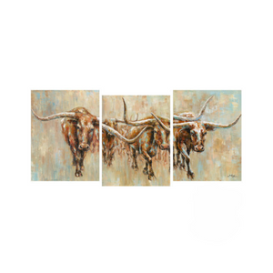 On The Move Longhorn Triptych Canvas