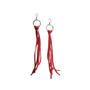 Deer Skin Leather Tassel Earring-Red 204y