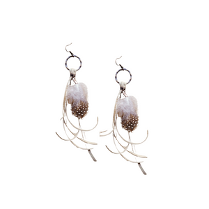 Boho Bone Deer Skin Leather Tassel Earring-Spot Feather 217d