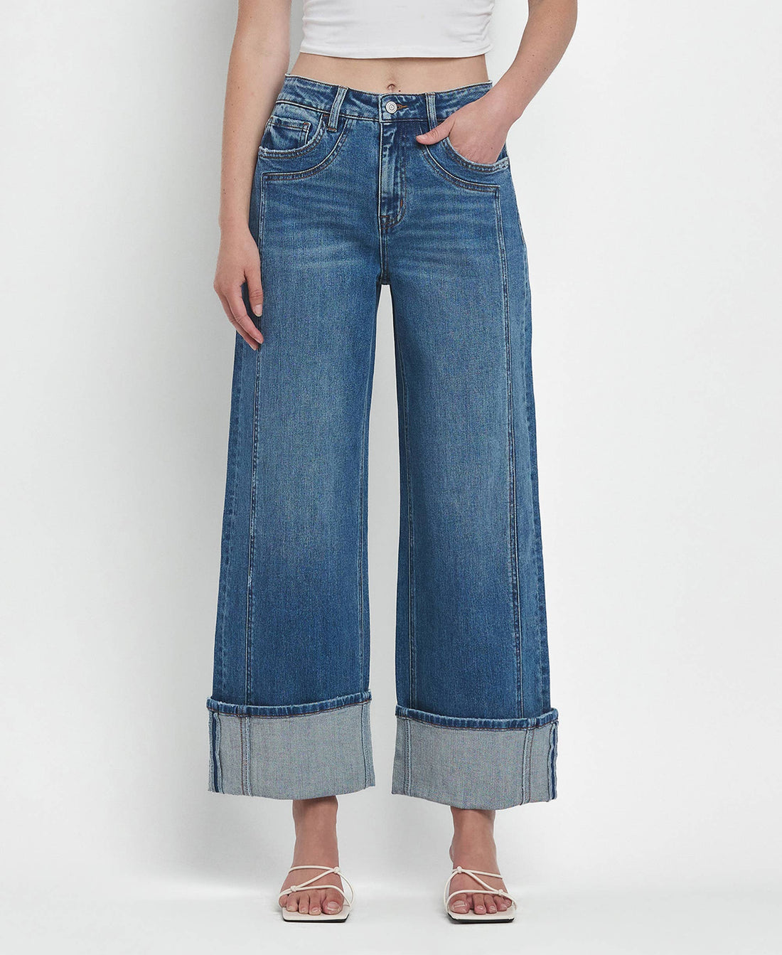 WOMENS CUFFED DENIM JEANS