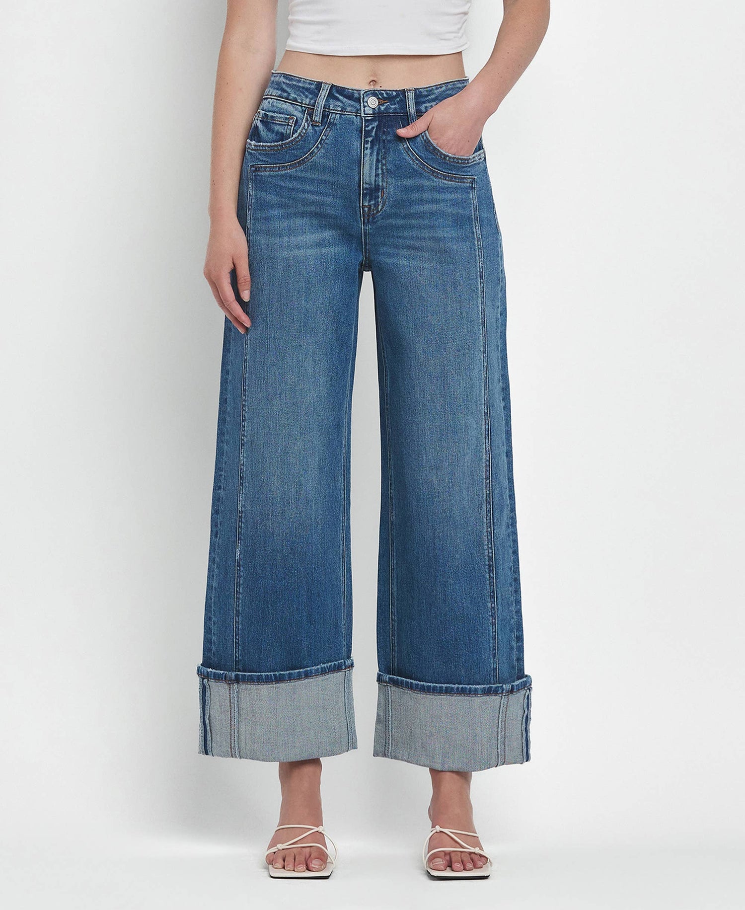 WOMENS CUFFED DENIM JEANS