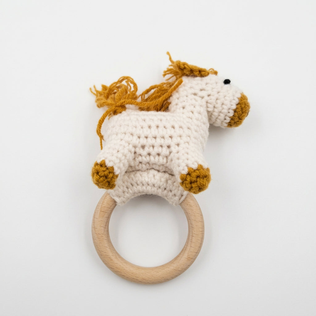 The Little Ranch Horse Crochet Rattle, Khaki